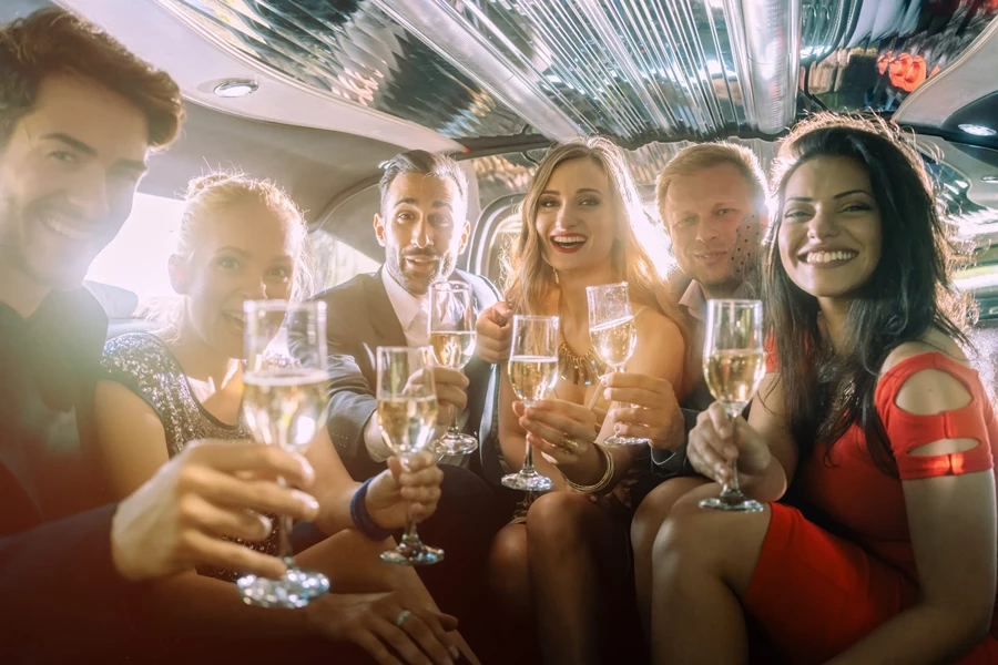 Friends partying in limousine